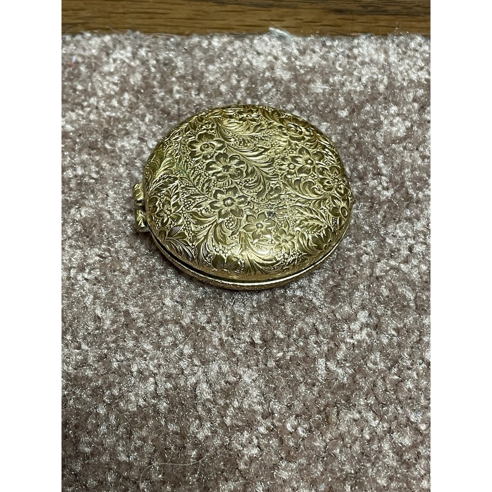 Vintage Revlon Love Pat Gold Tone Floral Mirror Compact Full 50s-70s